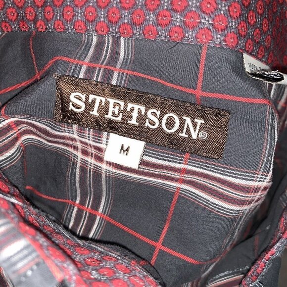 Stetson Men's Button Down Shirt M Medium Plaid Pattern Western Cowboy Gray - Picture 6 of 6